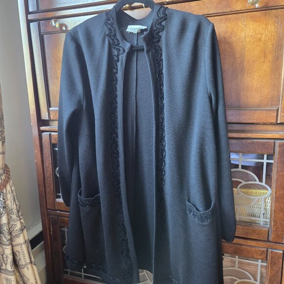 100% Wool Gorgeous Holt Renfrew Long Open Black Cardigan - Picture 6 of 11